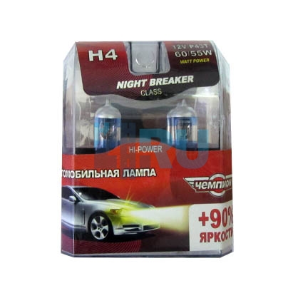 Автолампа ЧЕМПИОН H4 12V 60/55W Night Breaker +90% (2шт) Автолампа ЧЕМПИОН H4 12V 60/55W Night Breaker +90% (2шт)