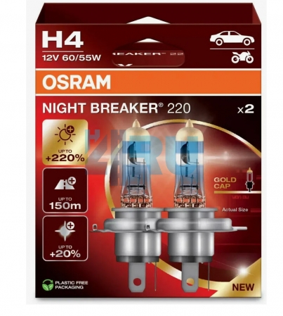 Автолампа OSRAM H4 12V 60/55W P43t +220% Night Breaker (64193NB220-HCB) Автолампа OSRAM H4 12V 60/55W P43t +220% Night Breaker (64193NB220-HCB)