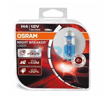 Автолампа OSRAM H4 12V 60/55W P43t +130% Night Breaker Laser (64193NBL), EUROBOX-2шт