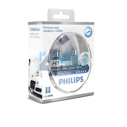 Автолампа PHILIPS H1 12V 55W P14,5s White Vision 3700K (12258WHV), EUROBOX-2шт