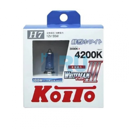 Автолампа KOITO H7 12V 55W (100) Whitebeam III 4200K - 2шт (P0755W)