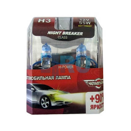 Автолампа ЧЕМПИОН H3 12V 55W Night Breaker +90% (2шт)