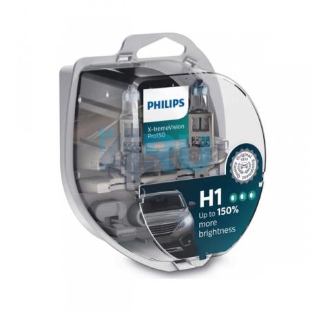 Автолампа PHILIPS H1 12V 55W P14,5s +150% X-treme Vision PRO150 (12258XVP150), EUROBOX-2шт