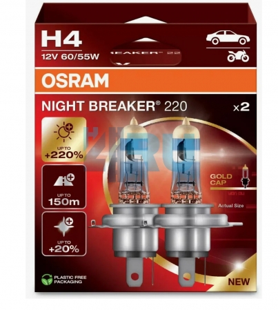 Автолампа OSRAM H4 12V 60/55W P43t +220% Night Breaker (64193NB220-HCB) Автолампа OSRAM H4 12V 60/55W P43t +220% Night Breaker (64193NB220-HCB)