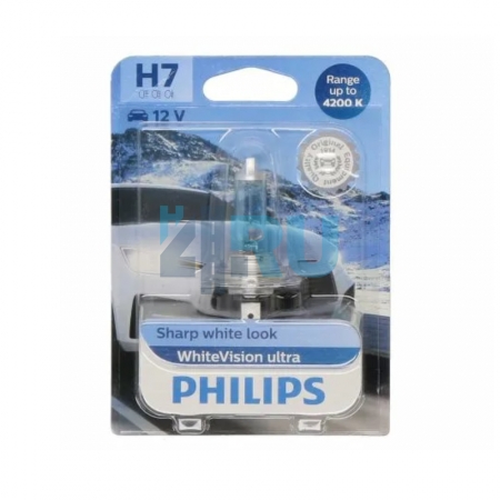 Автолампа PHILIPS H7 12V 55W P26d White Vision Ultra 4200K (12972WVUB1), на блистере