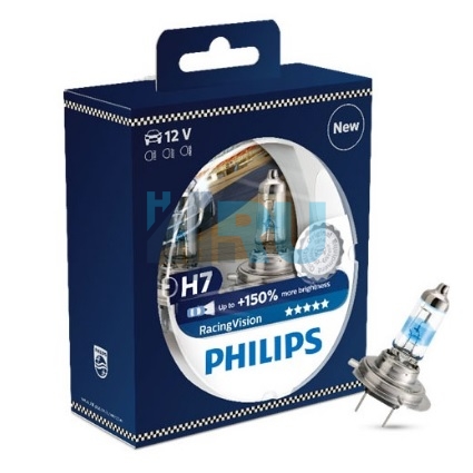 Автолампа PHILIPS H7 12V 55W +150% Racing Vision (12972RVS2), EUROBOX-2шт