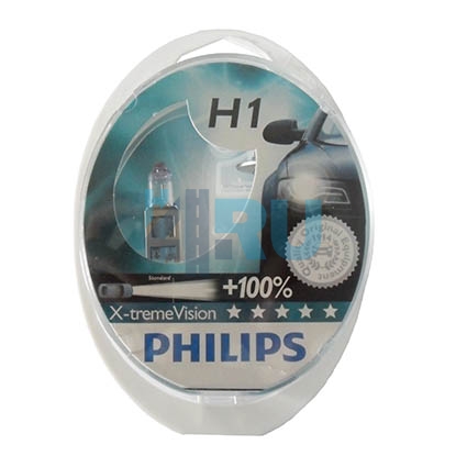 Автолампа PHILIPS H1 12V 55W P14,5s X-treme Vision +100% (12258XV), EUROBOX-2шт