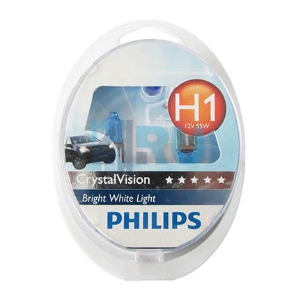 Автолампа PHILIPS H1 12V 55W P14,5s Crystal Vision (12258CV), EUROBOX-2шт