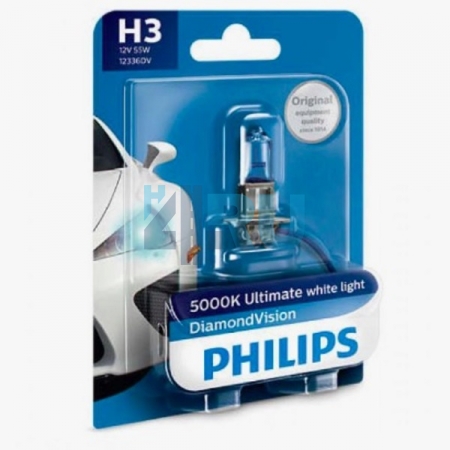 Автолампа PHILIPS H3 12V 55W PK22s Diamomd Vision (12336DVB1), на блистере