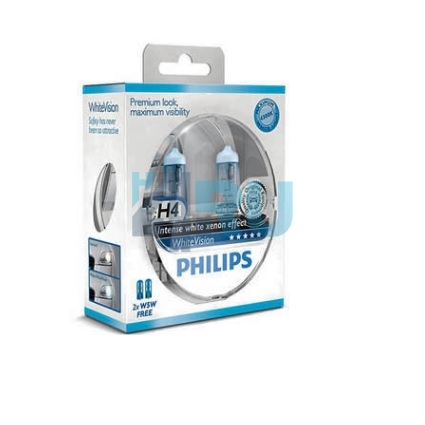 Автолампа PHILIPS H4 12V 60/55W P43t White Vision 3700K (12342WHV), EUROBOX-2шт