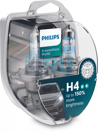 Автолампа PHILIPS H4 12V 60/55W +150% X-treme Vision PRO150 (12342XVP150), EUROBOX-2шт