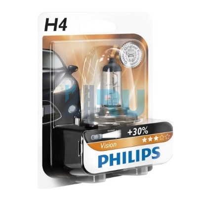 Автолампа PHILIPS H4 12V 60/55W +30% P43t (12342PRB1), на блистере