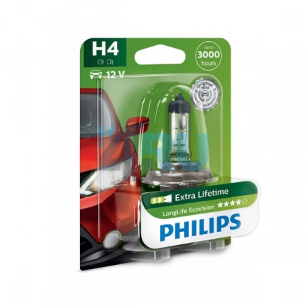 Автолампа PHILIPS H4 12V 60/55W P43t Longer Life Eco Vision (12342LLECOB1), на блистере Автолампа PHILIPS H4 12V 60/55W P43t Longer Life Eco Vision (12342LLECOB1), на блистере