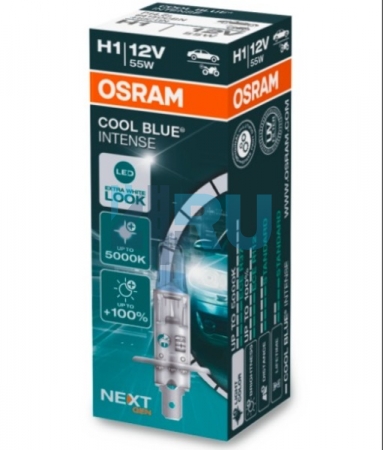 Автолампа OSRAM H1 12V 55W P14,5s +100% Cool Blue Intense Next Generation (64150CBN)