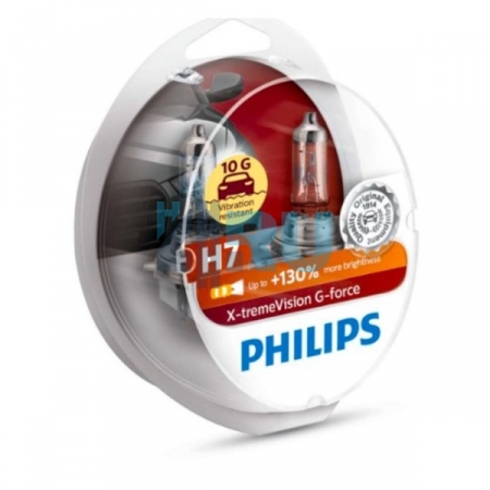 Автолампа PHILIPS H7 12V 55W +130% X-treme Vision G-FORCE (12972XVGS2), EUROBOX-2шт