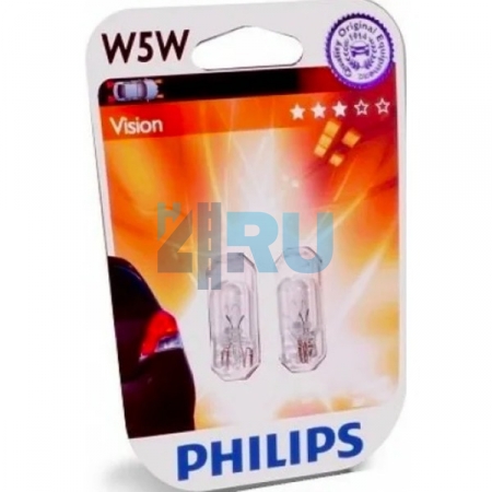 Автолампа PHILIPS W5w 12V 5W б/ц (12961B2), на блистере 2-шт