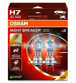 Автолампа OSRAM H7 12V 55W P26d +220% Night Breaker (64210NB220-2HB)