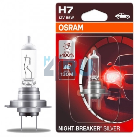 Автолампа OSRAM H7 12V 55W PX26d +100% Night Breaker Silver (64210NBS-OB1), на блистере