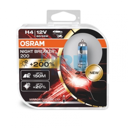 Автолампа OSRAM H4 12V 60/55W P43t +200% Night Breaker (64193NB200-HCB)