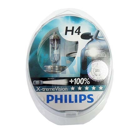 Автолампа PHILIPS H4 12V 60/55W +100% X-treme Vision (12342XV), EUROBOX-2шт