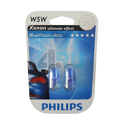 Автолампа PHILIPS W5w 12V 5W б/ц Blue Vision (12961BV), на блистере-2шт